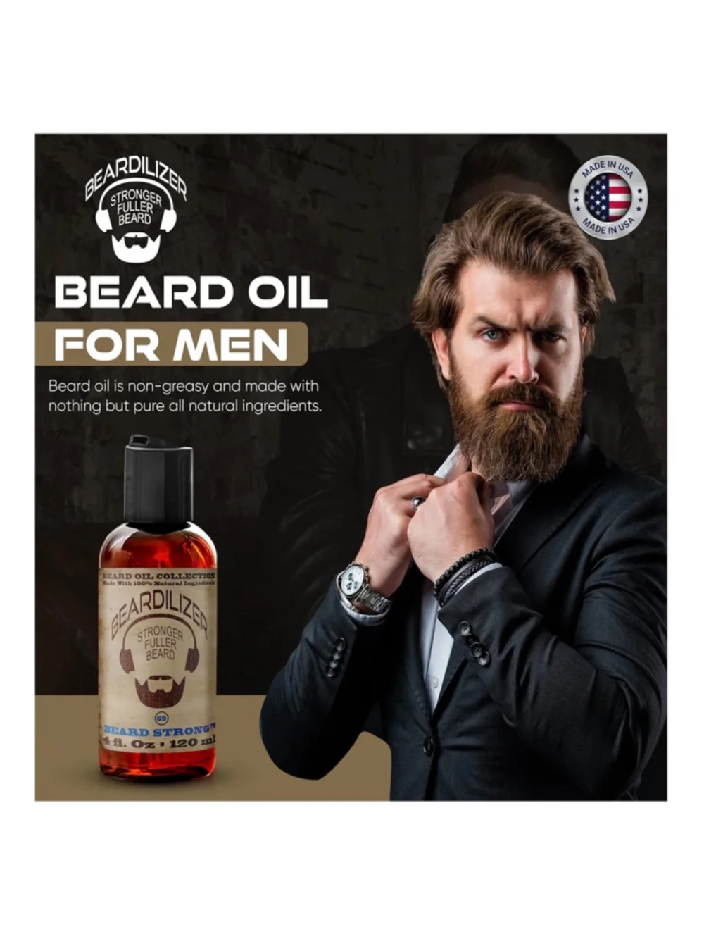 NEW Beard Oil for Men 100% Natural Growth Oil & Conditioner Argan Jojoba Vit E